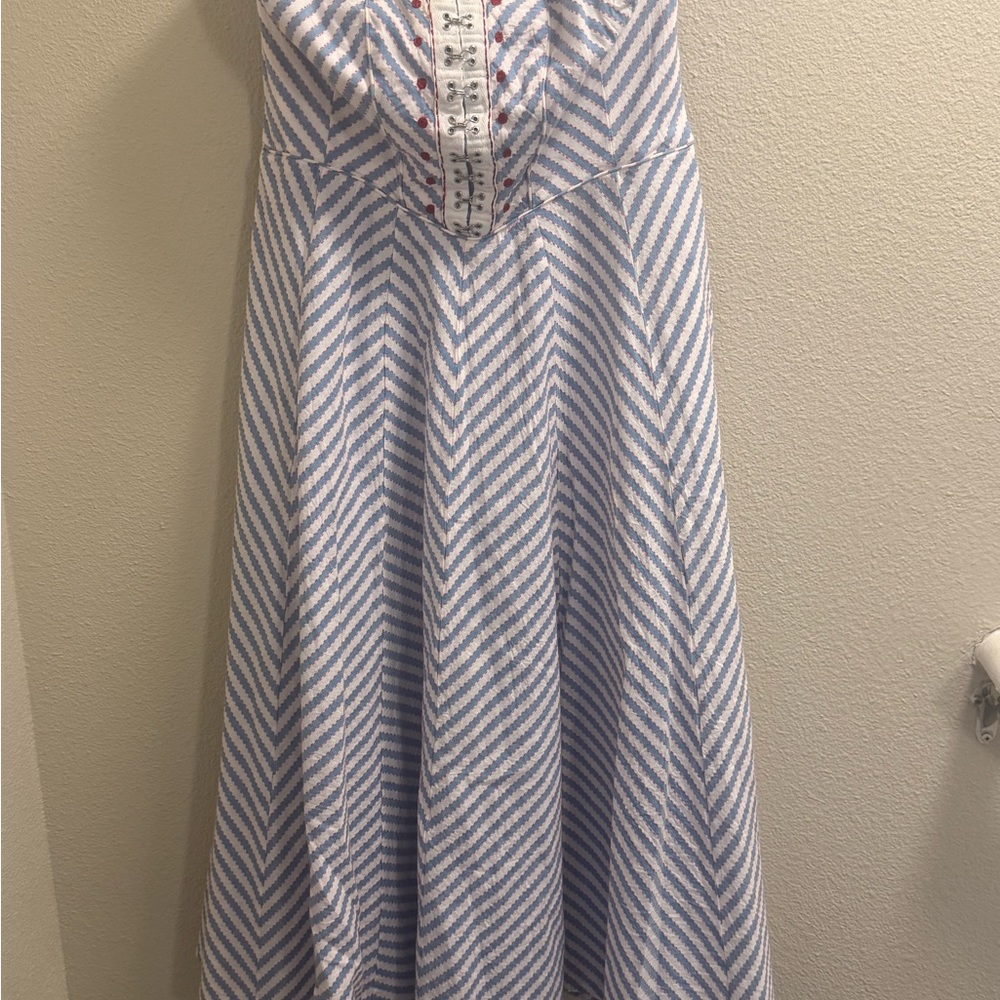 Anthropologie Maeve Textured Blue and White Top